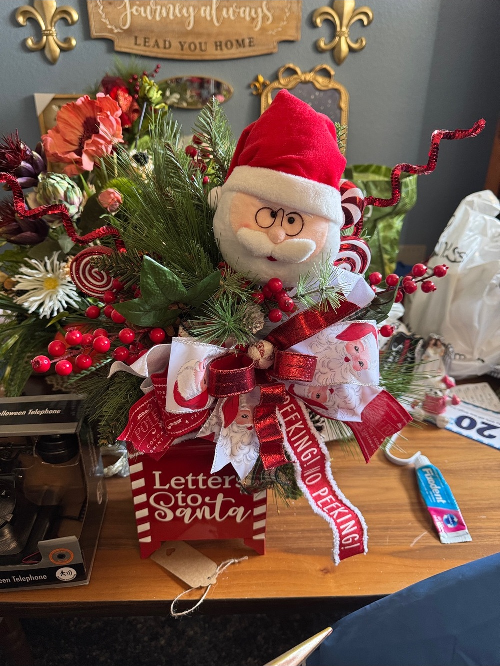 Festive Santa Letter Centerpiece – Red and White Holiday Arrangement